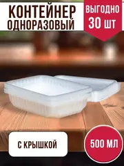 Контейнеры одноразовые пластиковые с крышкой 500 мл, 30 ШТ