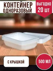 Контейнеры одноразовые пластиковые с крышкой 500 мл, 20 ШТ