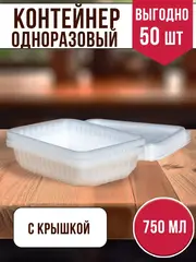 Контейнеры одноразовые пластиковые с крышкой 750 мл, 50 ШТ